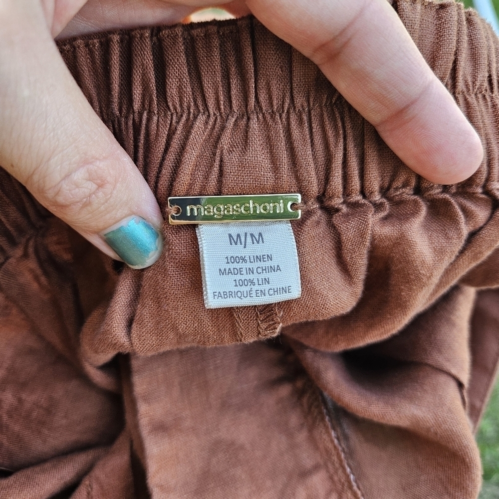 Magaschoni brown linen wide leg pants medium - Picture 4 of 5